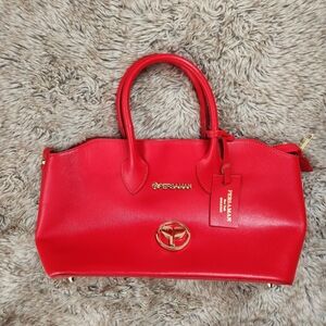 Persaman New York‎ Patent Leather Red Top Handle Satchel Handbag Made In Italy